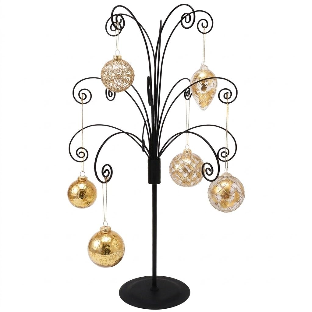 HOHIYA front view of 20-inch black ornament stand showcasing single ornament safely