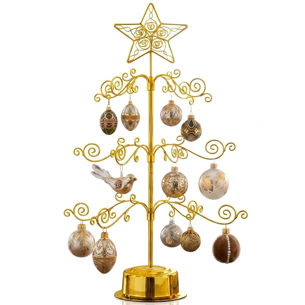 HOHIYA front view gold display tree showcasing organized ornaments
