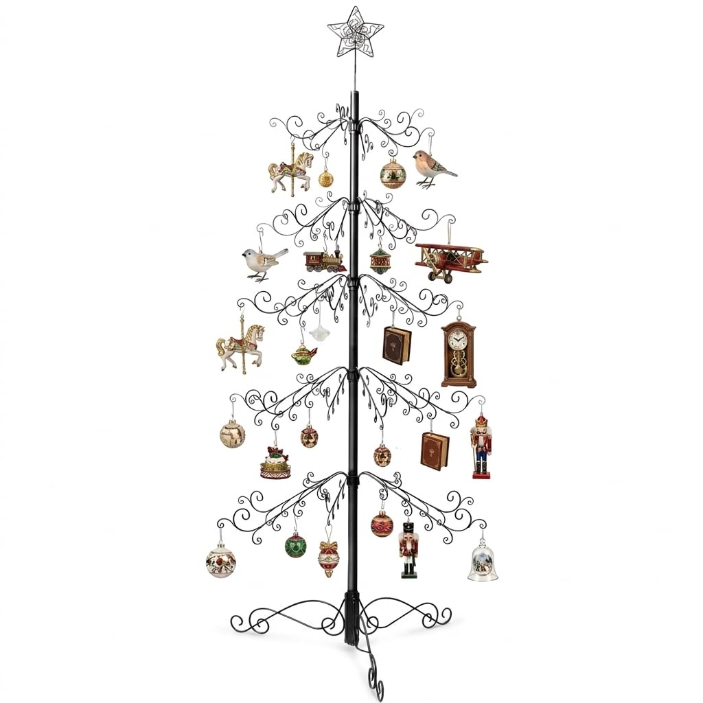 HOHIYA front view of the full 6.5 ft ornament display tree showing capacity and style