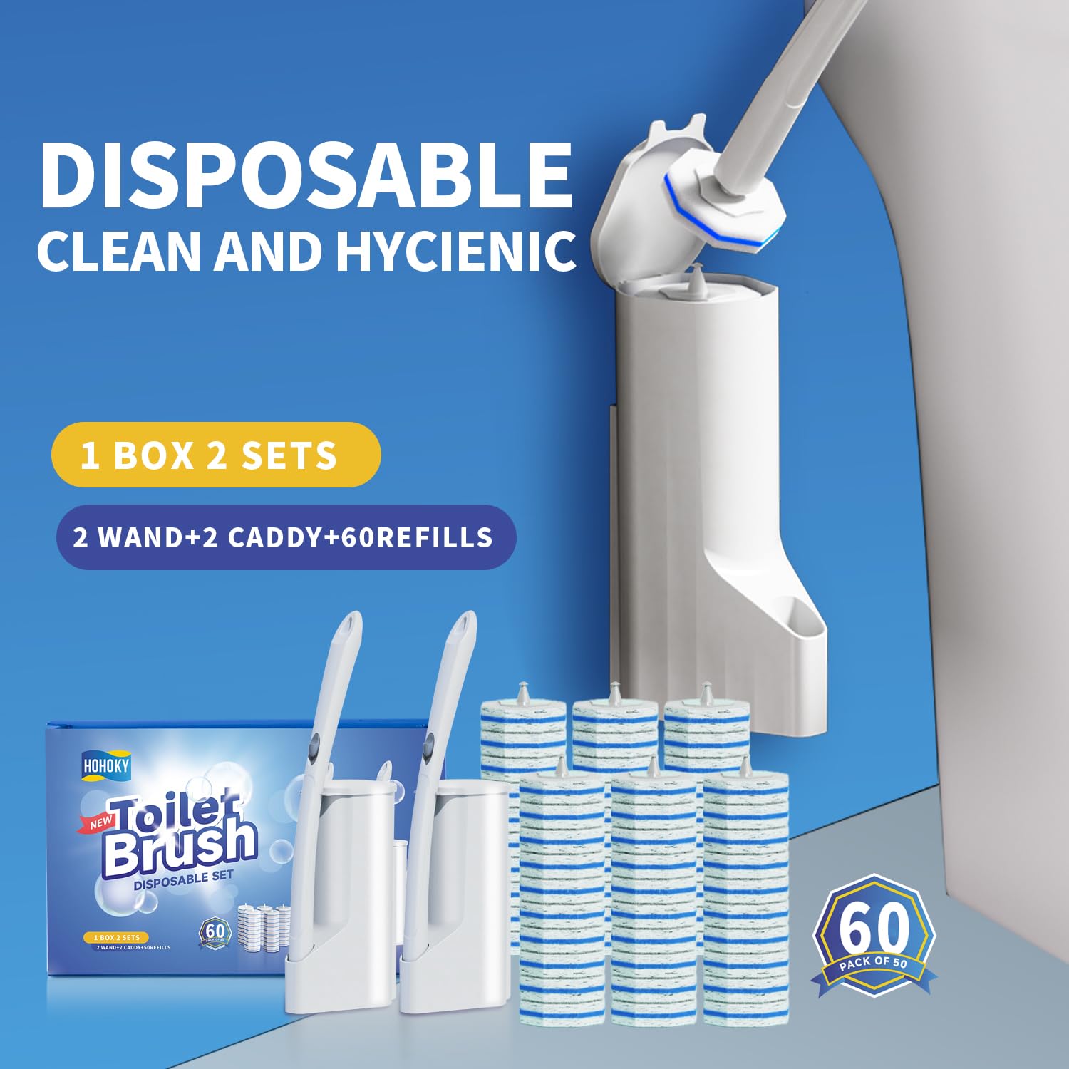 Hohoky wall-mounted holder with wand ready for quick bathroom cleaning