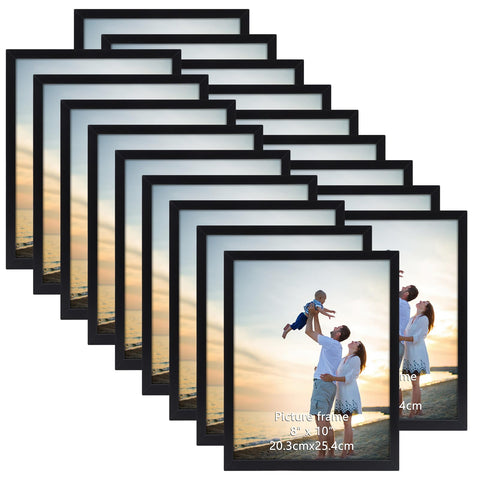 Hoikwo front view of 8x10 black frames set showing neat stacked packaging and value