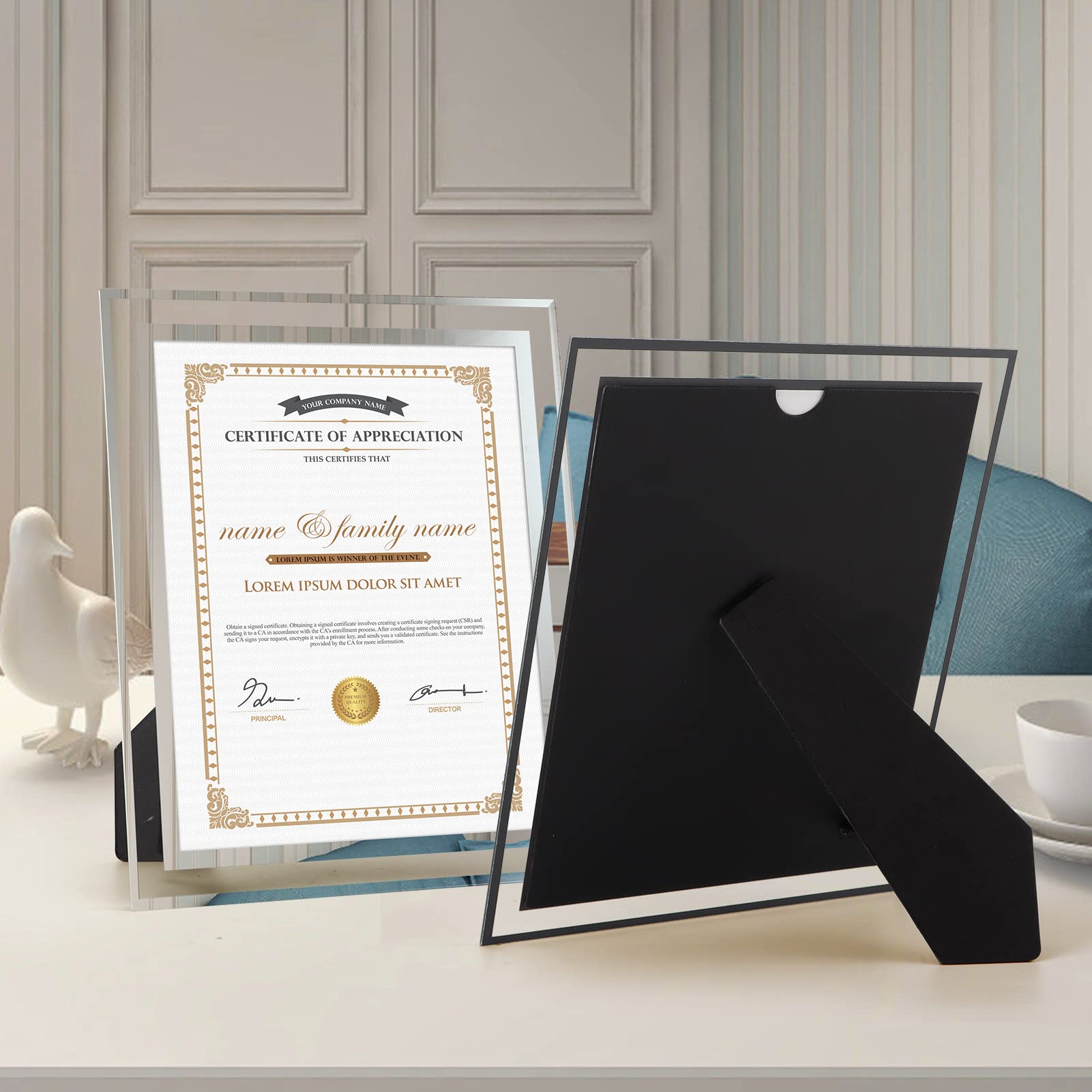 Hoikwo horizontal frame on desk showing neat document presentation benefit