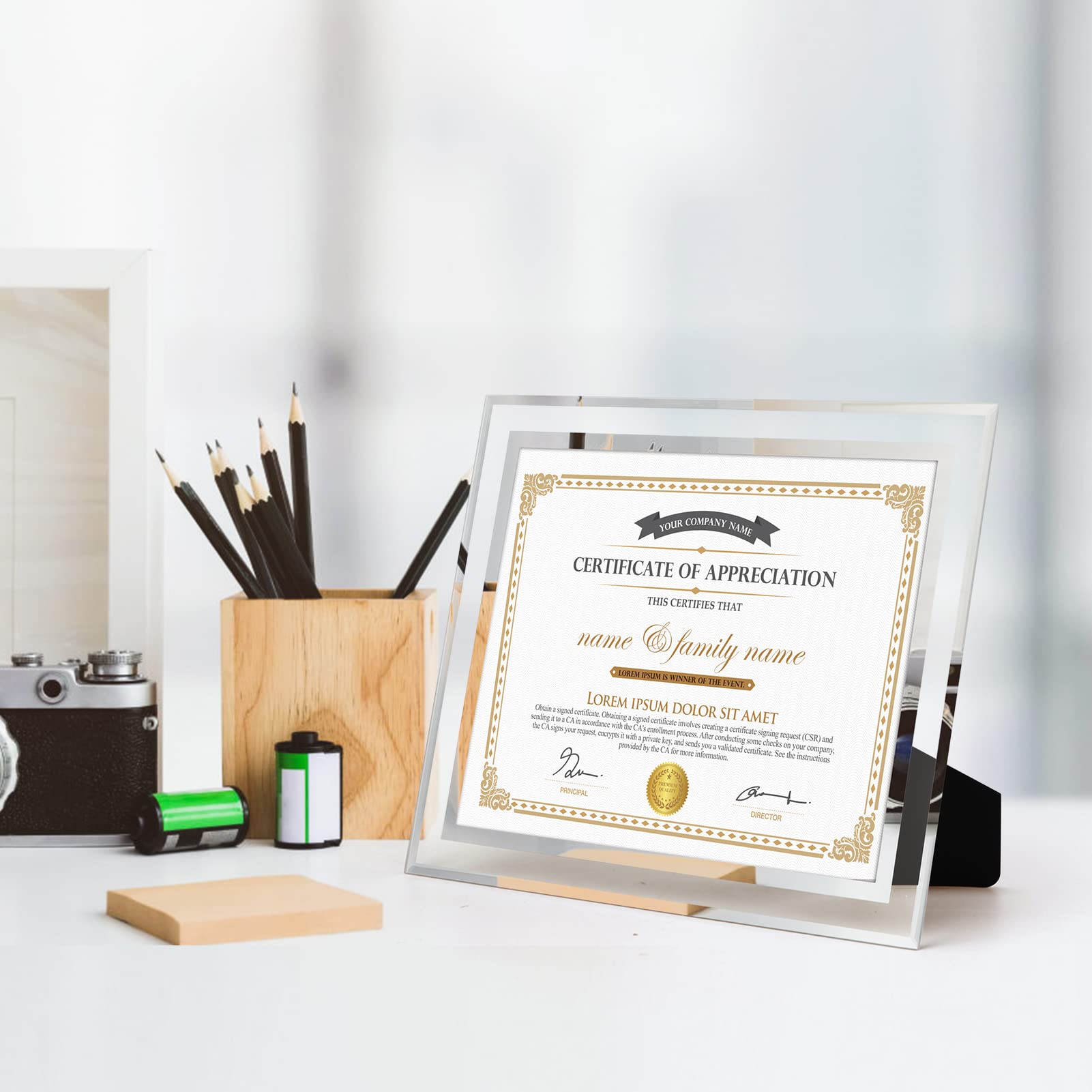 Hoikwo frame beside letter paper showing exact 8.5x11 fit benefit