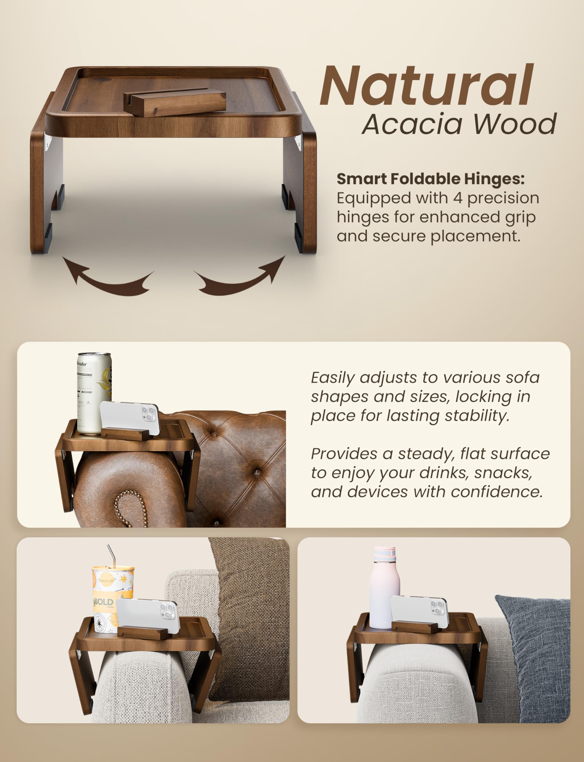 HOLANA armrest table phone holder rotated showing hands-free viewing benefit