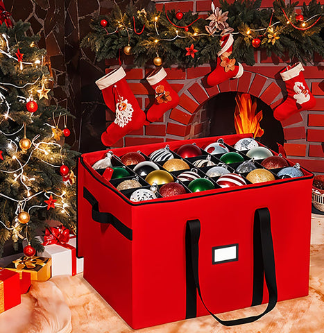 HOLDN’ STORAGE bright holiday-colored exterior that makes seasonal storage cheerful