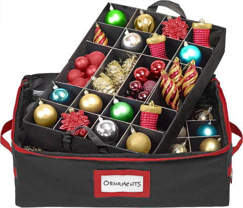 HOLDN’ STORAGE clear top lid revealing organized ornaments for quick identification