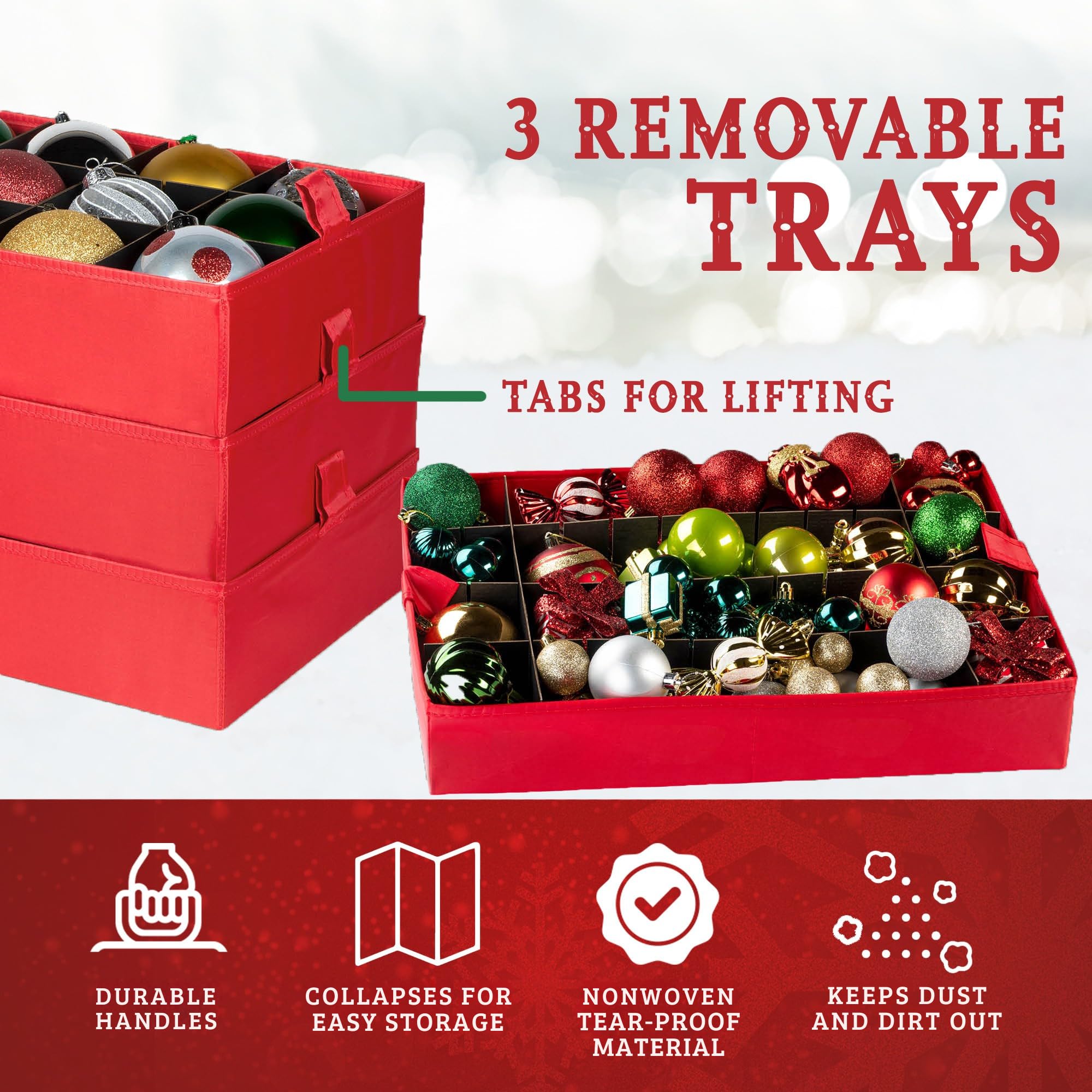 HOLDN’ STORAGE close-up of 600D tear-resistant fabric protecting ornaments from damage