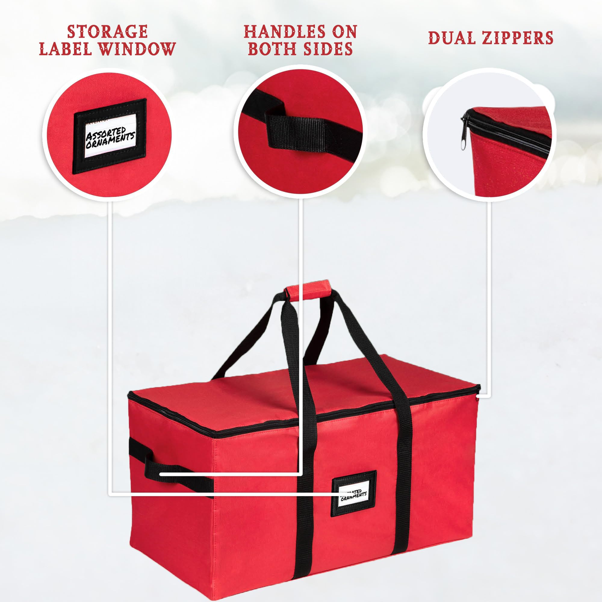 HOLDN’ STORAGE container filled with ornaments demonstrating secure, separated storage