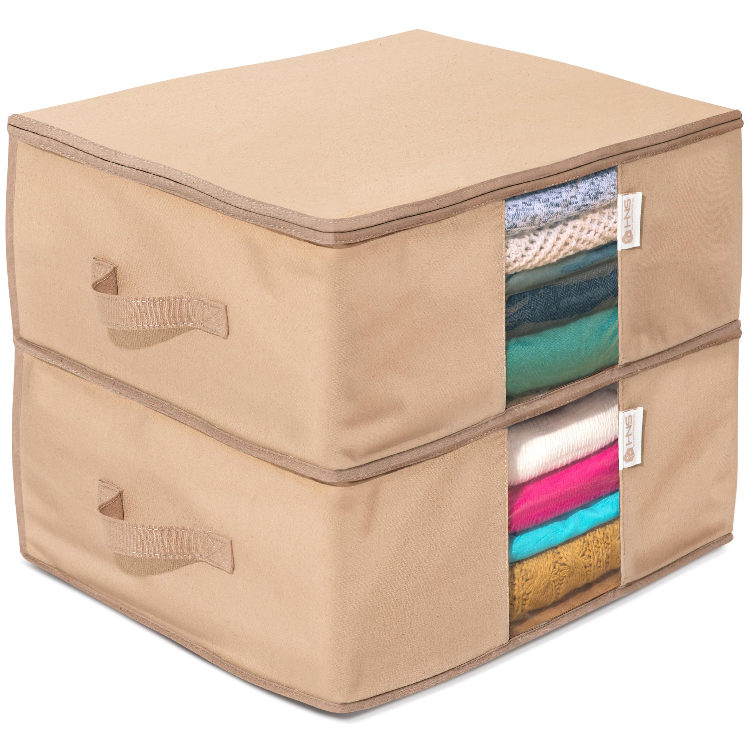 HOLDN’ STORAGE front view of beige twin pack showing neat organization benefit