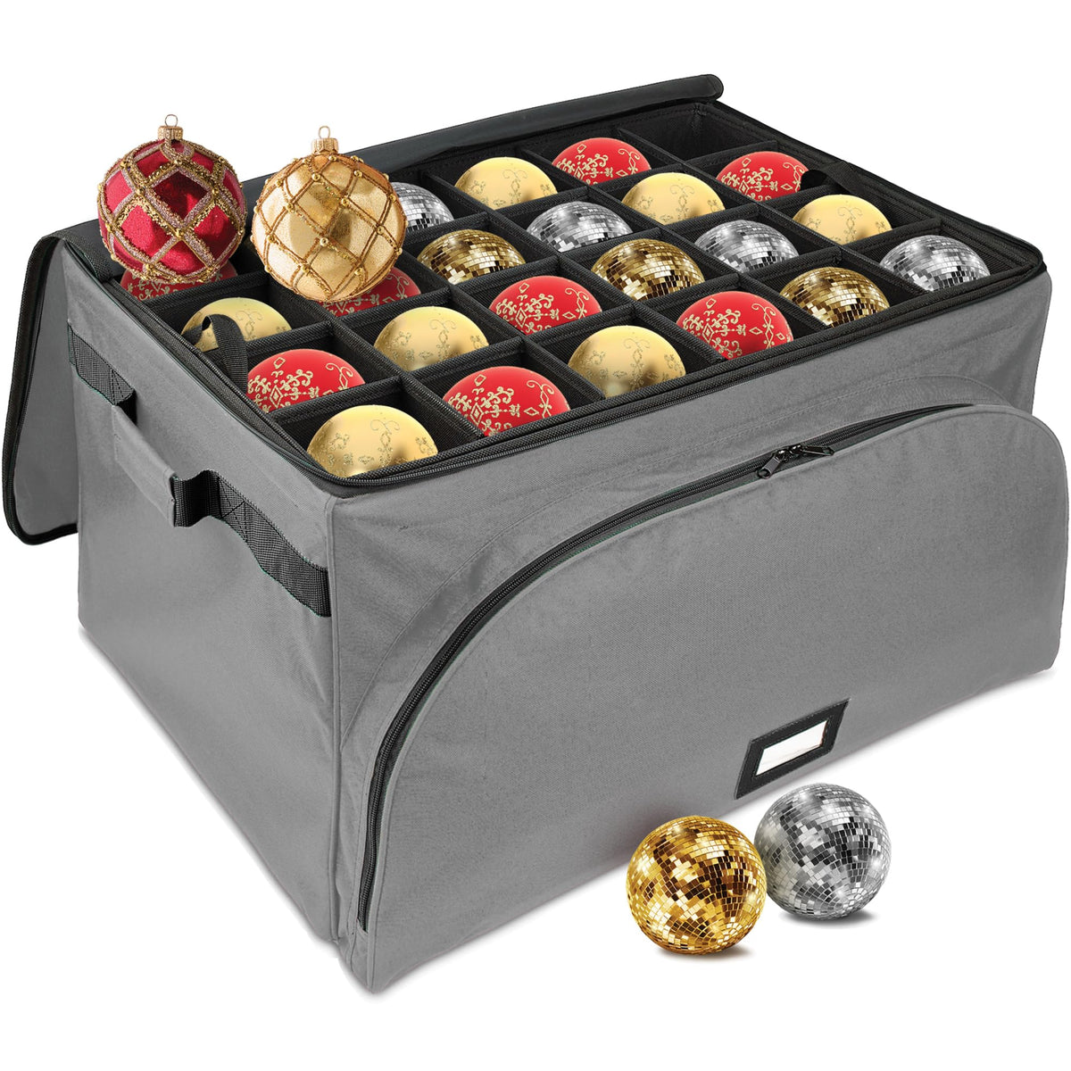 HOLDN’ STORAGE front view shows gray exterior and sturdy zipper for secure storage