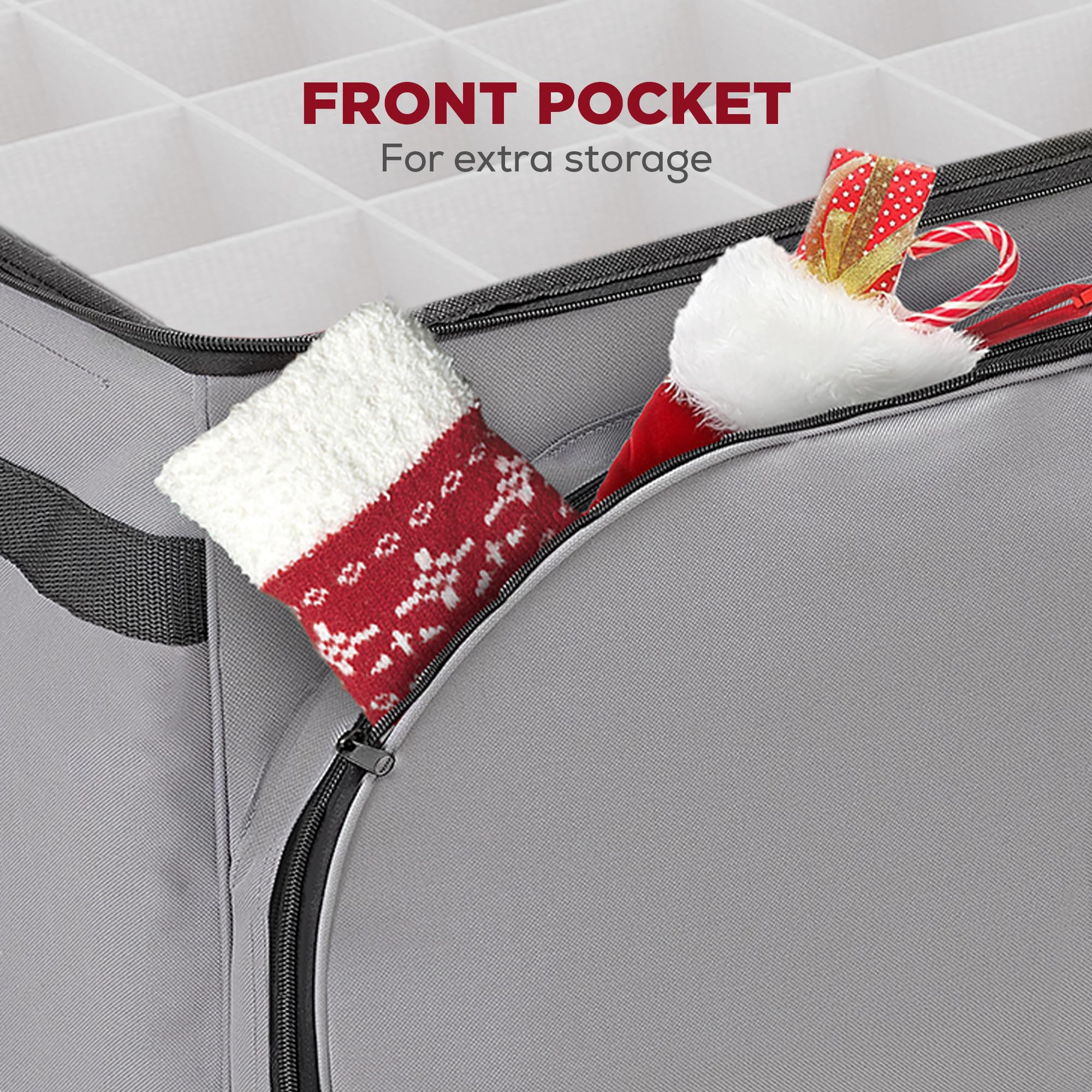 HOLDN’ STORAGE front pocket holding hooks and ribbons for quick access
