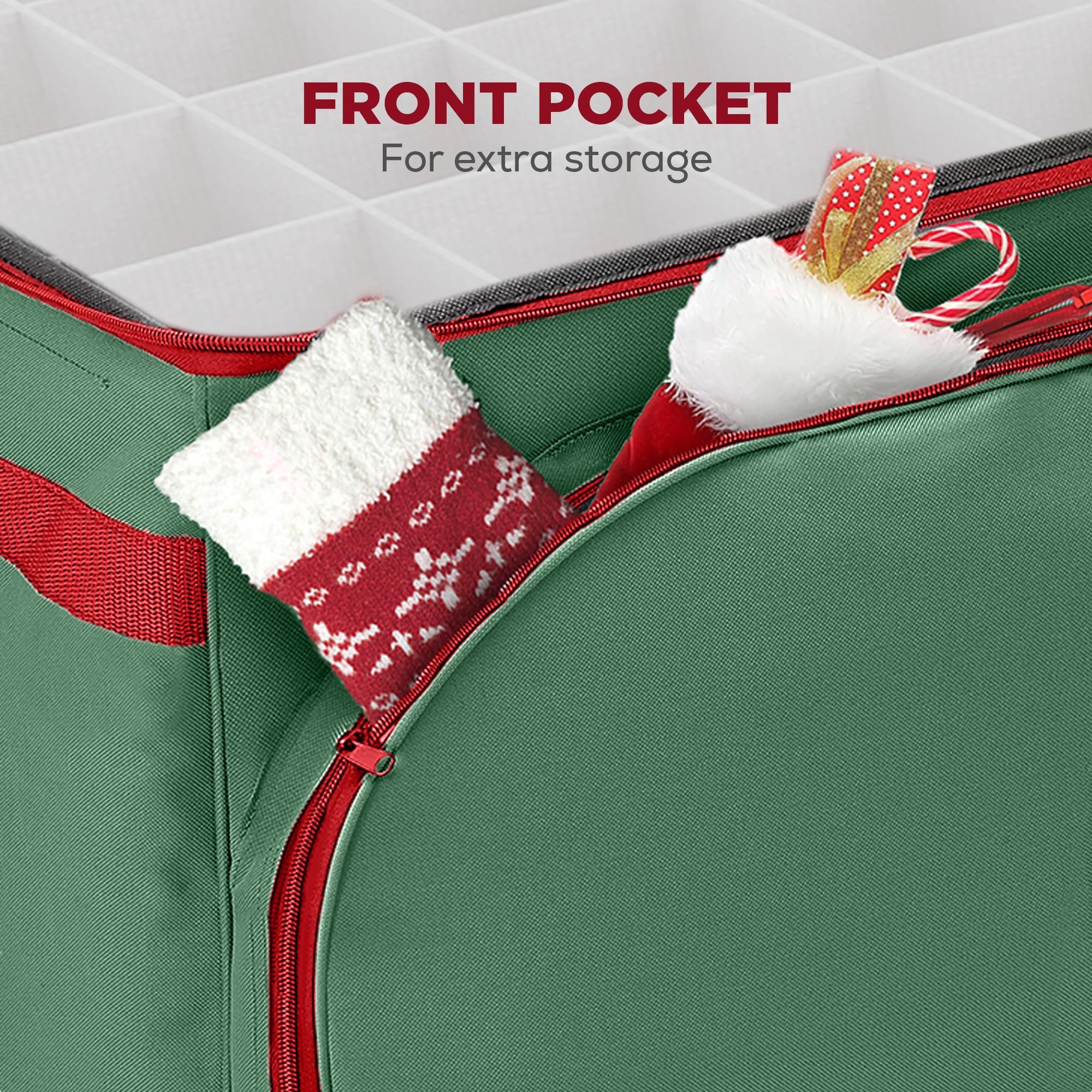 HOLDN’ STORAGE front pocket holding hooks and ribbon for organized storage