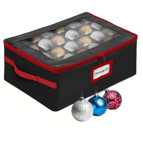 HOLDN’ STORAGE front view of charcoal ornament box showing clear lid and compact footprint