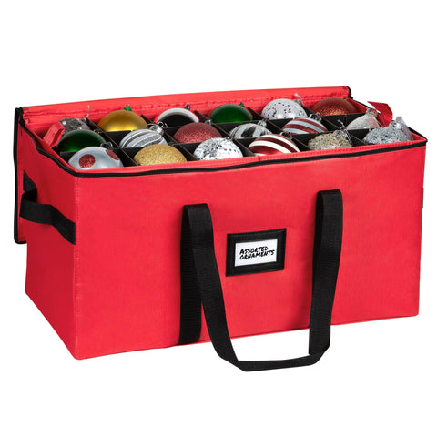 HOLDN’ STORAGE front view of closed ornament container showing durable build and holiday color