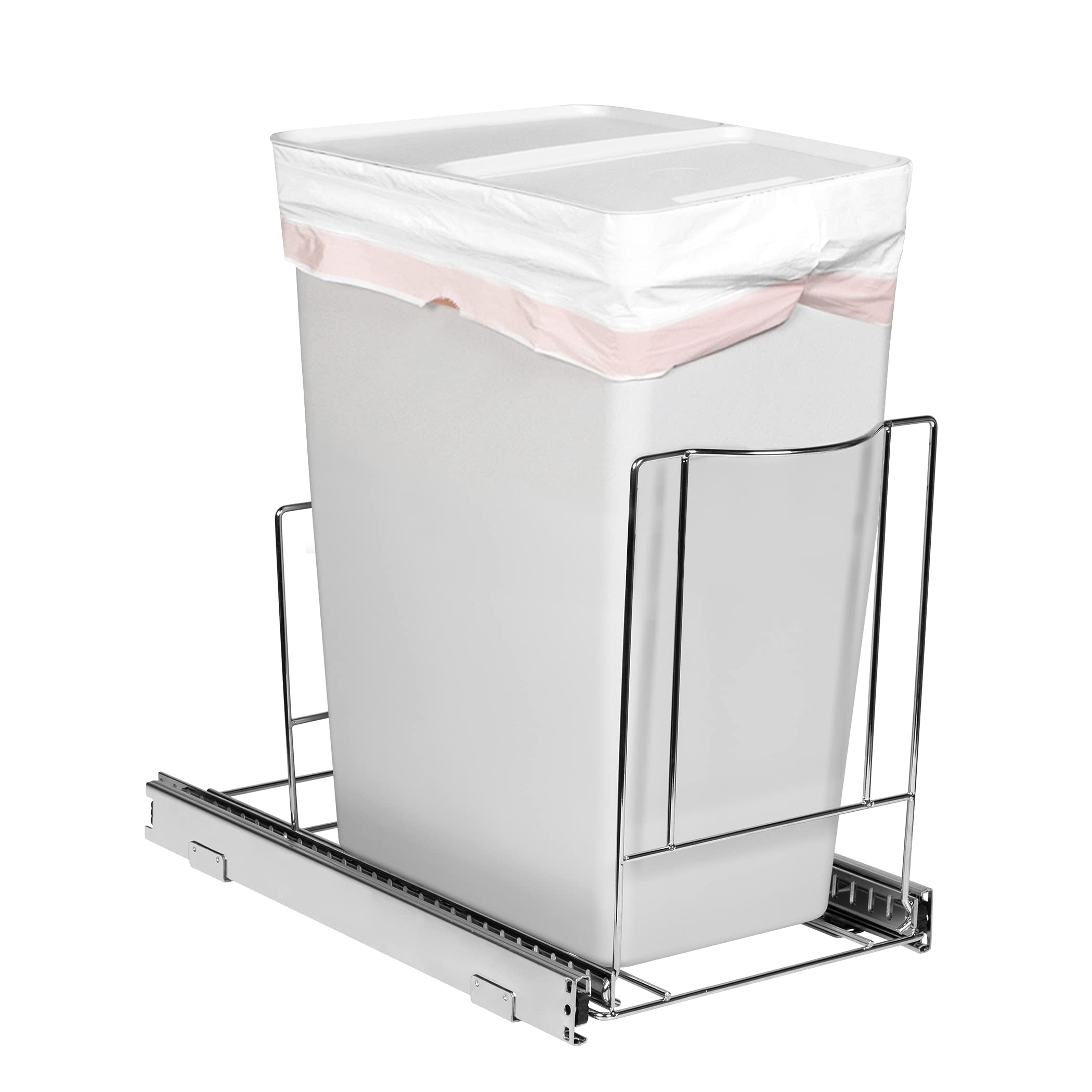 HOLDN’ STORAGE front view of installed pull-out trash can for neat storage and easy access