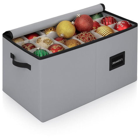 HOLDN’ STORAGE front view of gray ornament box showing capacity benefit