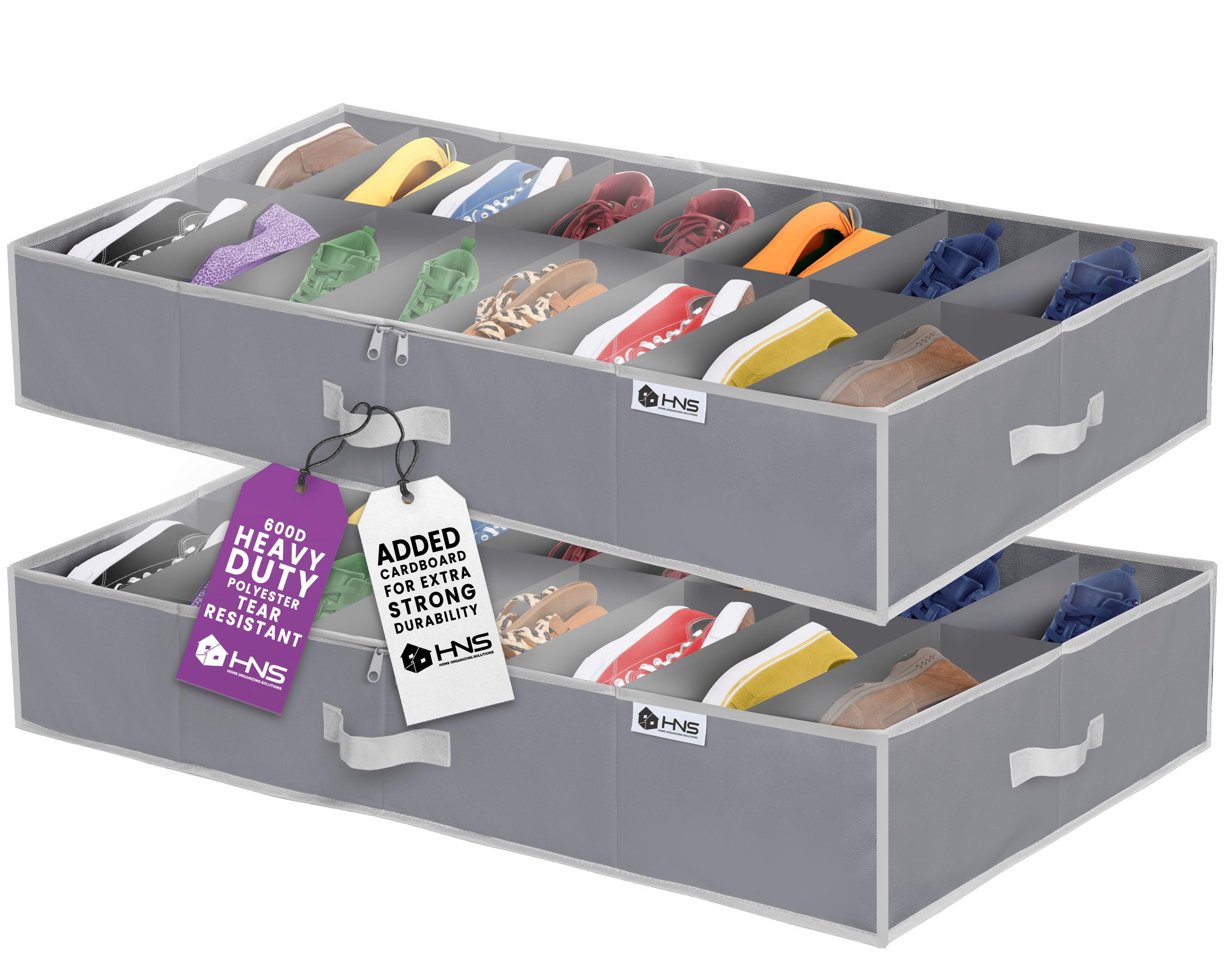 HOLDN’ STORAGE front view showing 2-pack and gray finish, tidy storage benefit