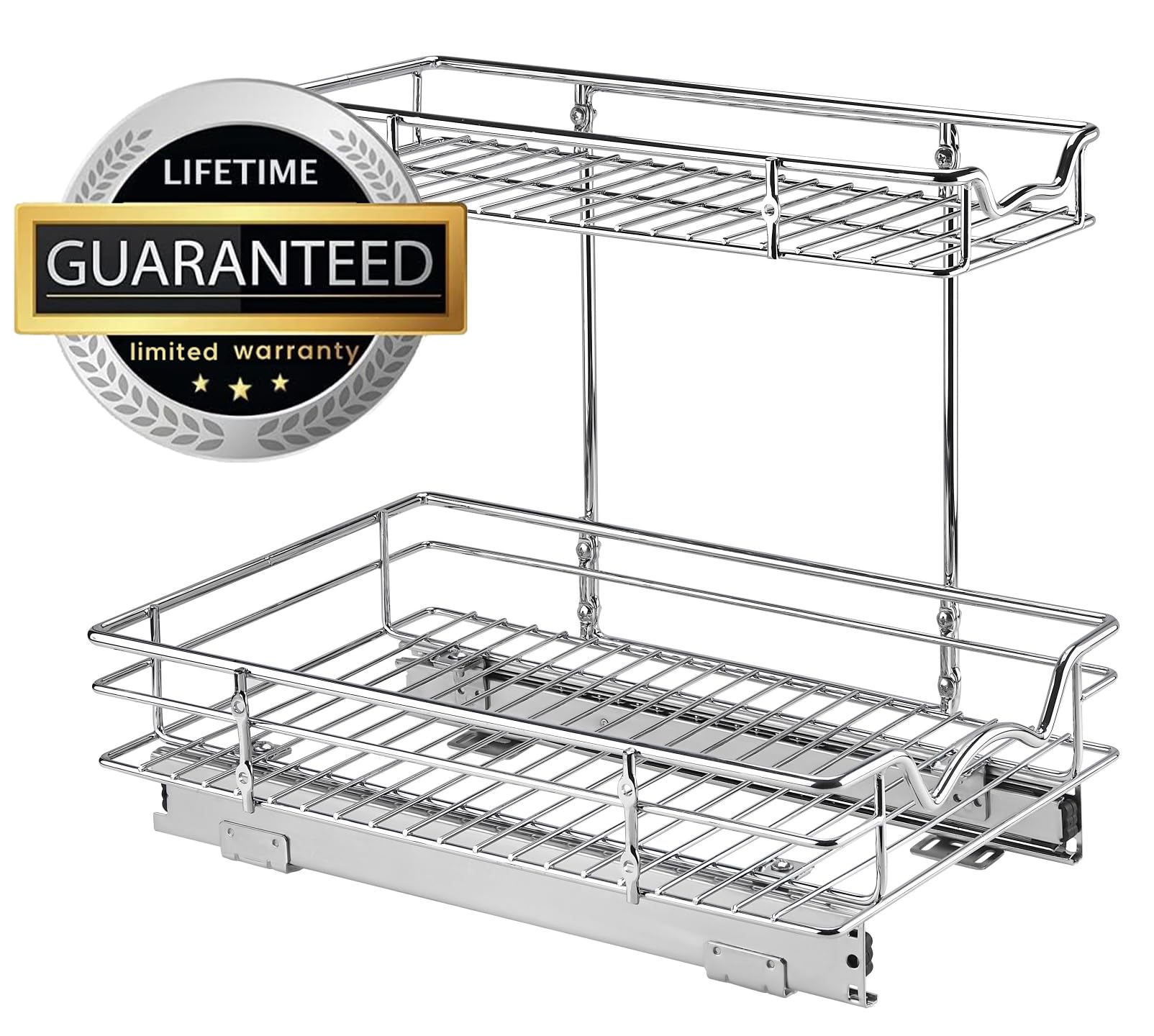 HOLDN’ STORAGE pull-out shelves loaded with cleaning supplies for quick organization benefit