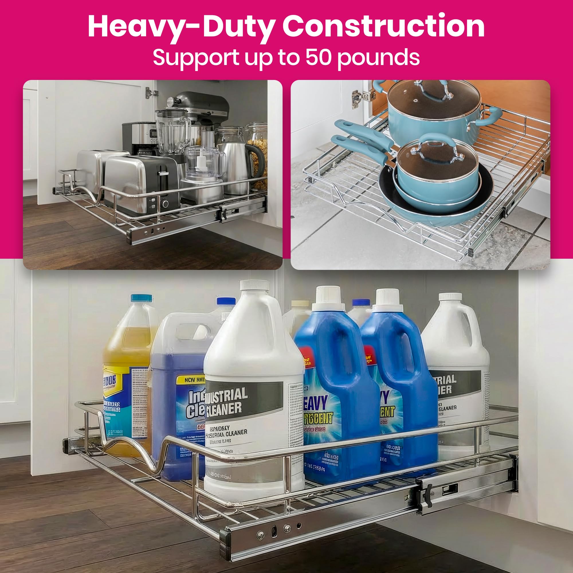 HOLDN’ STORAGE loaded with pots and pans showing quick access benefit
