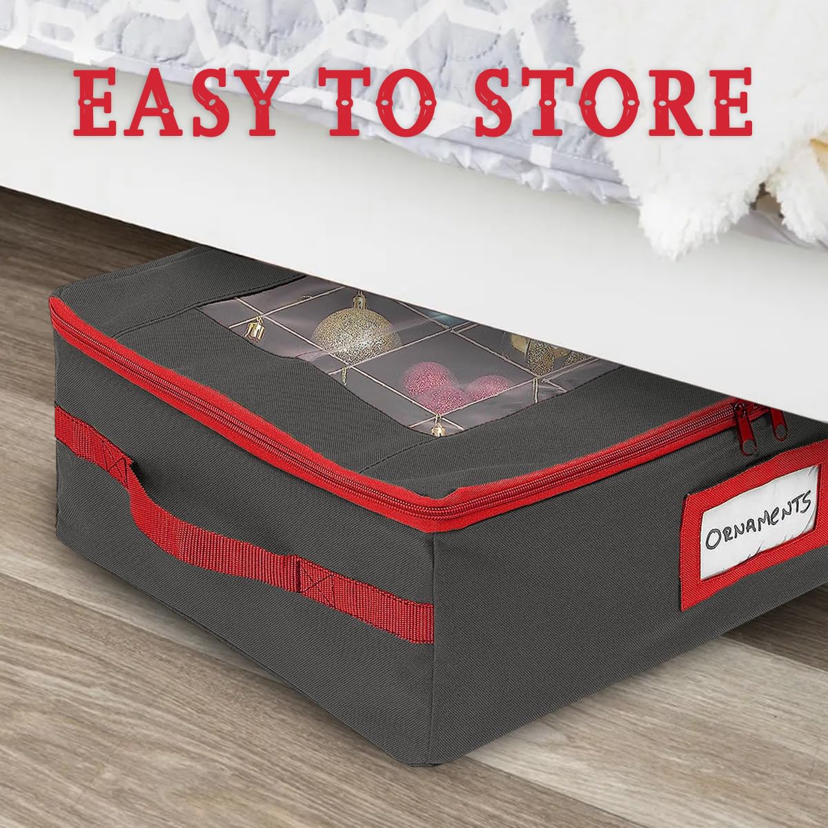 HOLDN’ STORAGE exterior card slot with label for fast seasonal identification