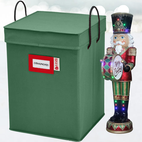 HOLDN’ STORAGE placed on shelf in closet demonstrating tidy, stackable holiday storage