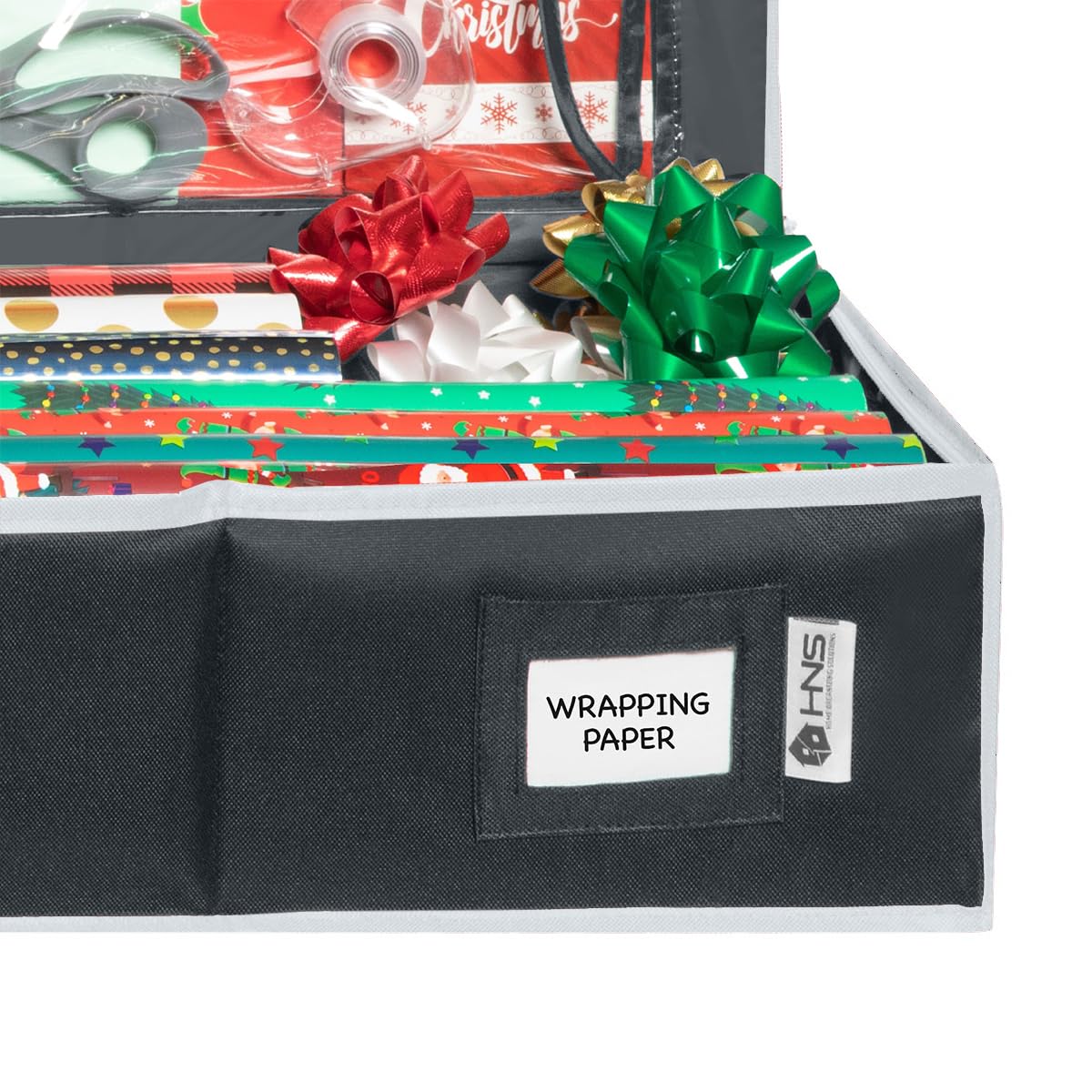 HOLDN’ STORAGE on a wrapping station with tools and finished presents