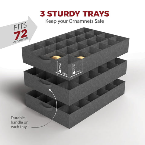 HOLDN’ STORAGE open top showing three removable trays for easy ornament loading and unloading