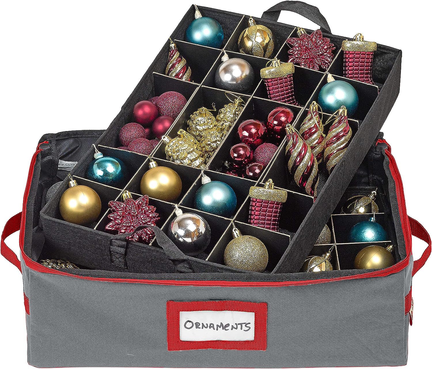 HOLDN’ STORAGE open trays displaying organized ornaments for safe storage