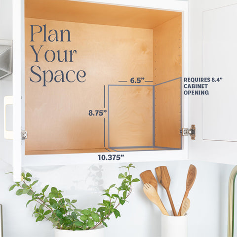 HOLDN’ STORAGE beside a hand showing scale for easy cabinet fitment