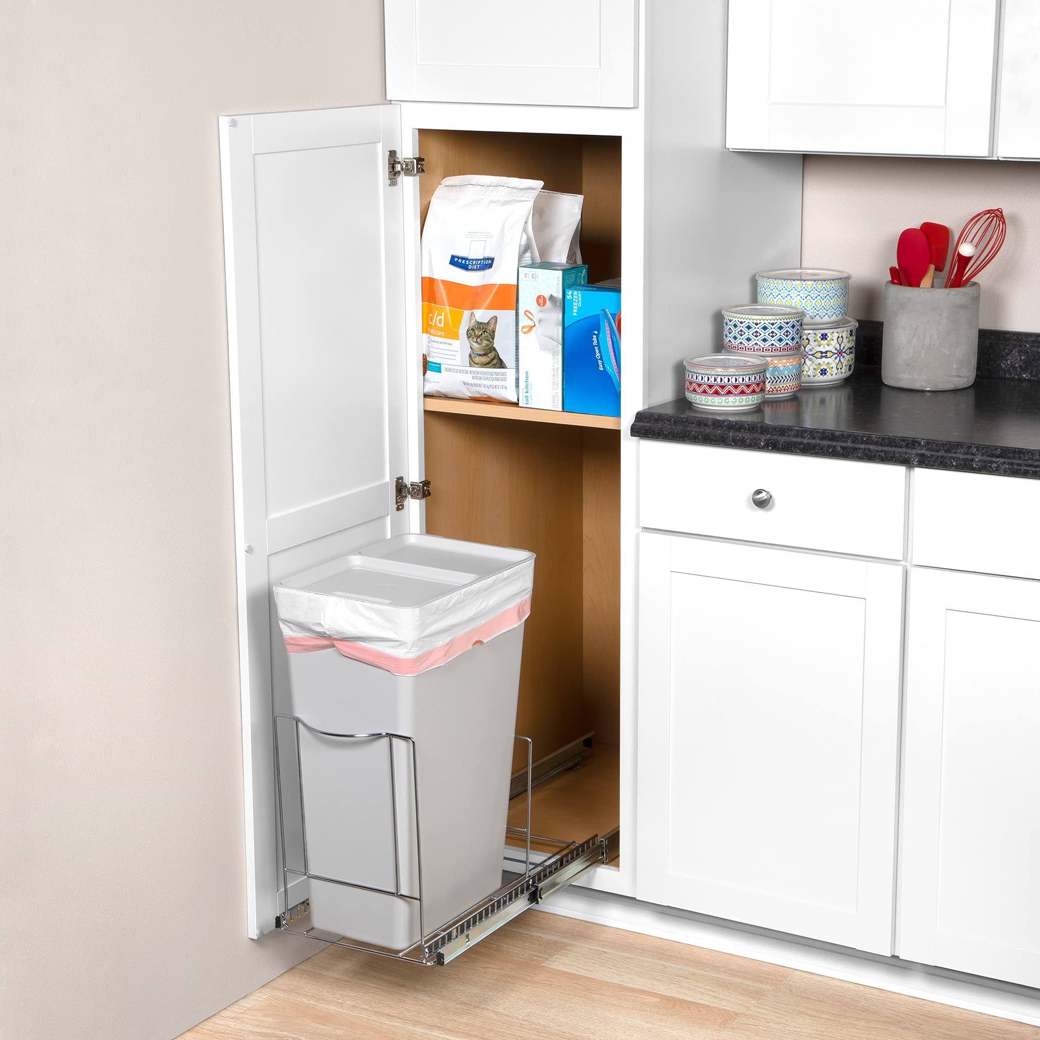 HOLDN’ STORAGE extra shelf storing trash bags and gloves for organized supplies