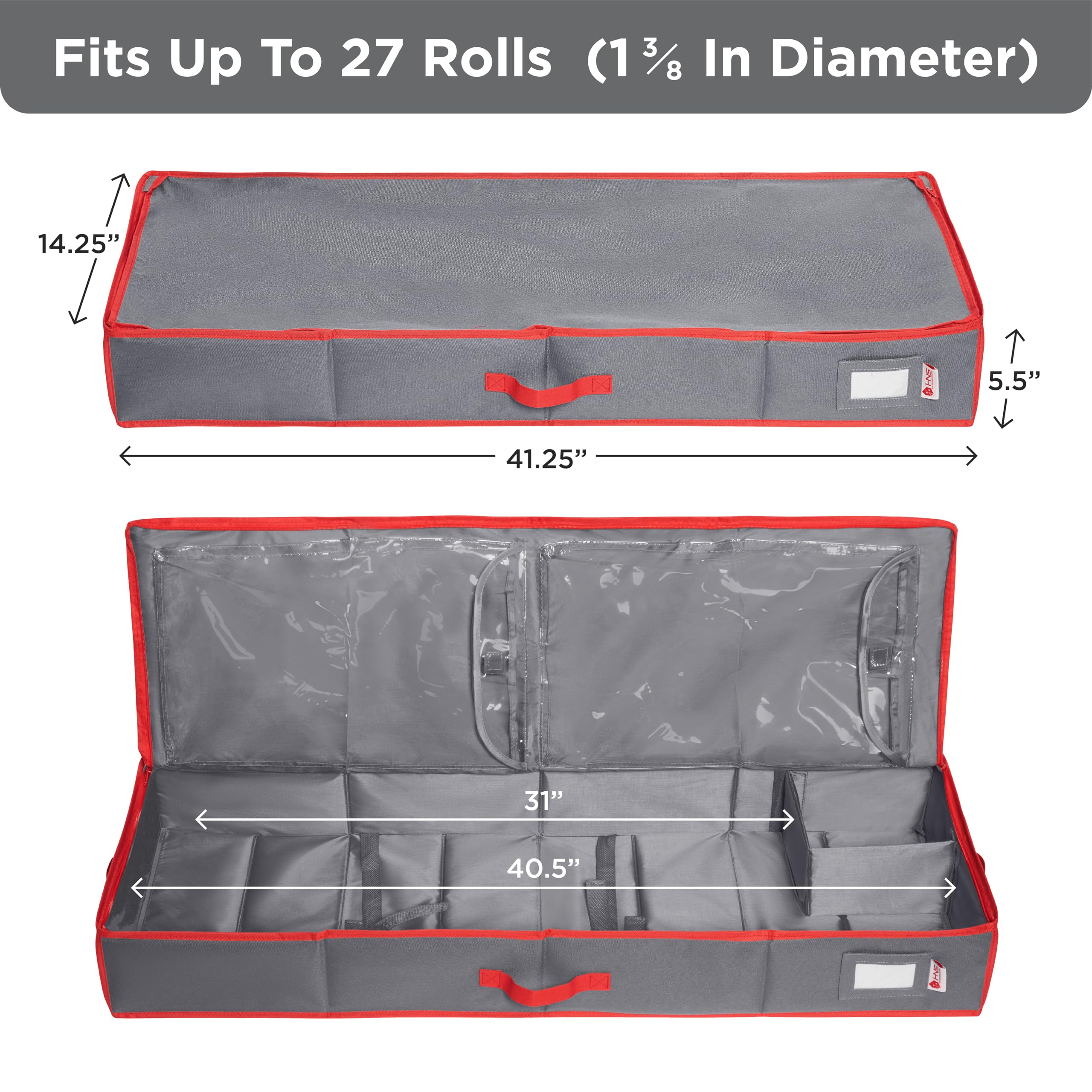 HOLDN’ STORAGE straps detail with hand illustrating comfortable carrying benefit