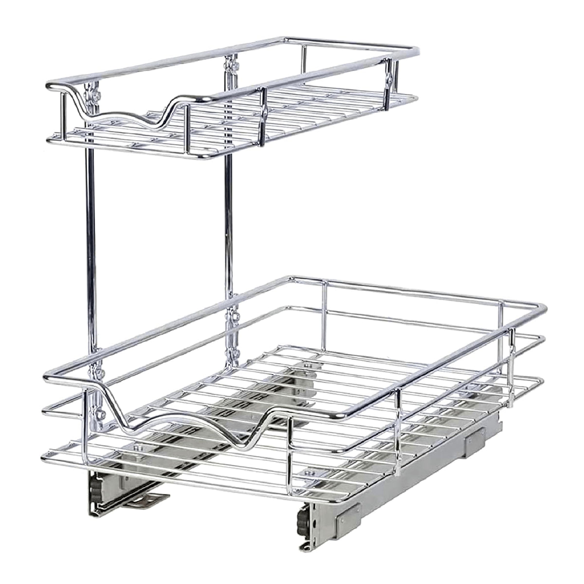 HOLDN’ STORAGE front view of under sink organizer showing full pull-out access and tidy storage