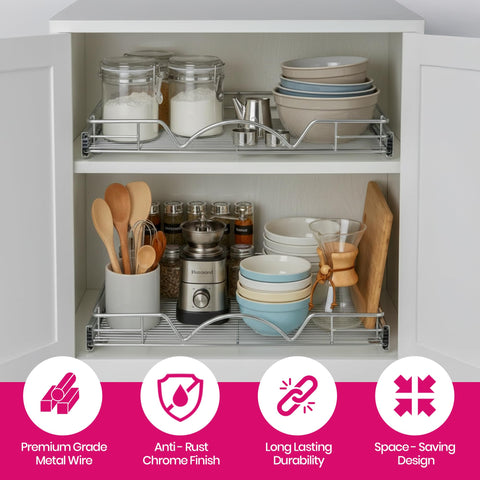 HOLDN’ STORAGE holding pots and pans neatly demonstrating heavy load capacity