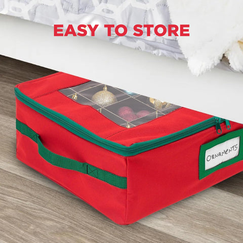 HOLDN’ STORAGE box next to decorated tree illustrating quick decorating access