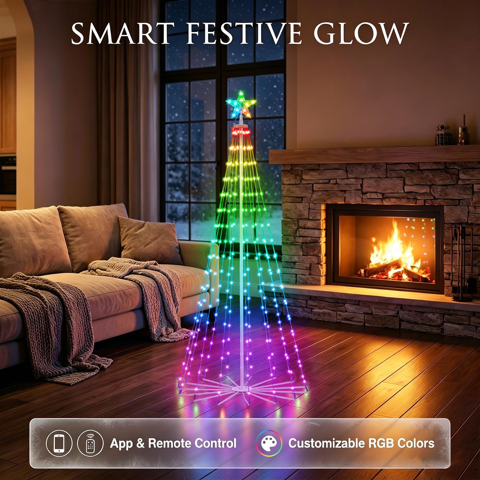 HOLILLUMA tree glowing at night demonstrating vivid RGB color effects