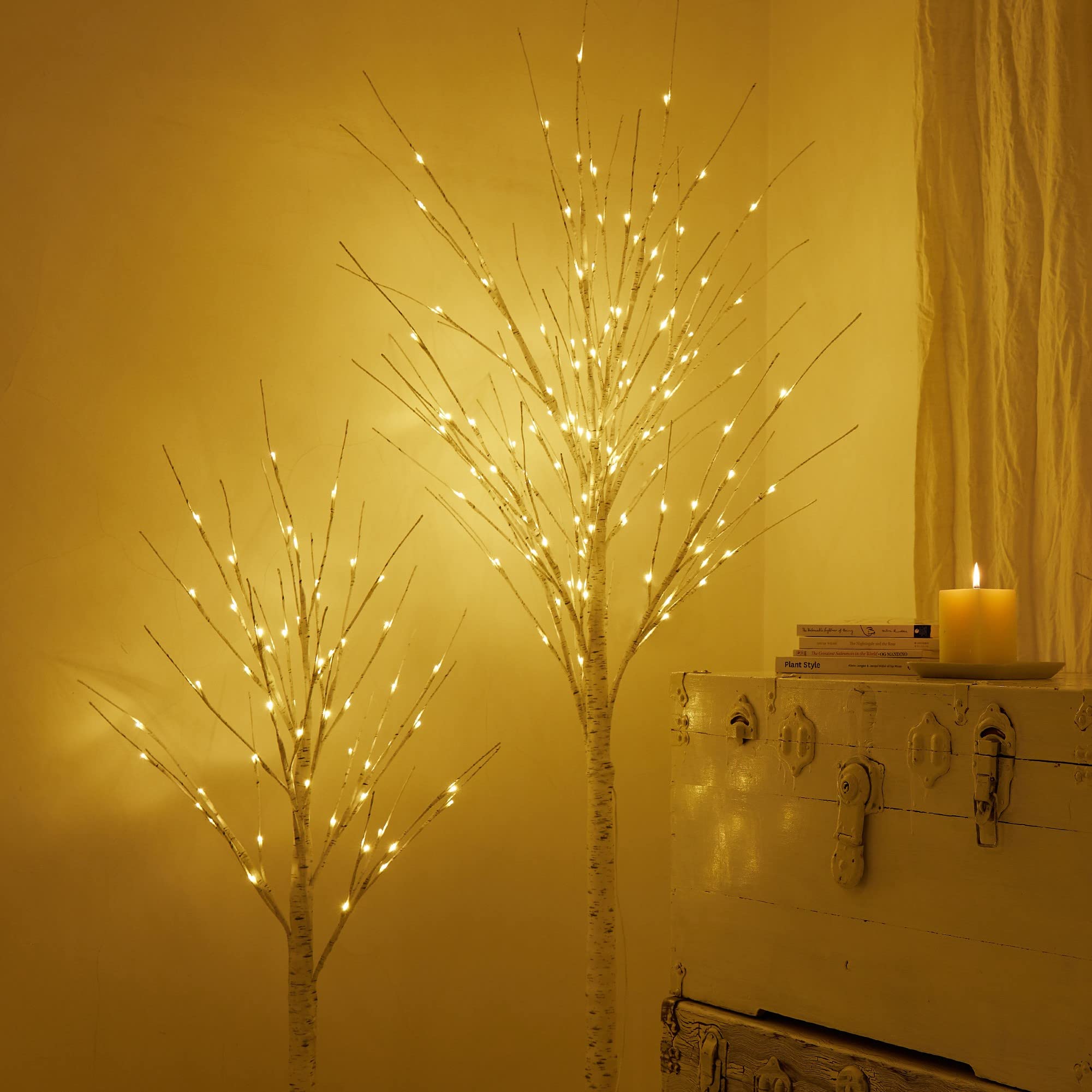HOLILLUMA lit birch trees used as wedding decor for romantic lighting