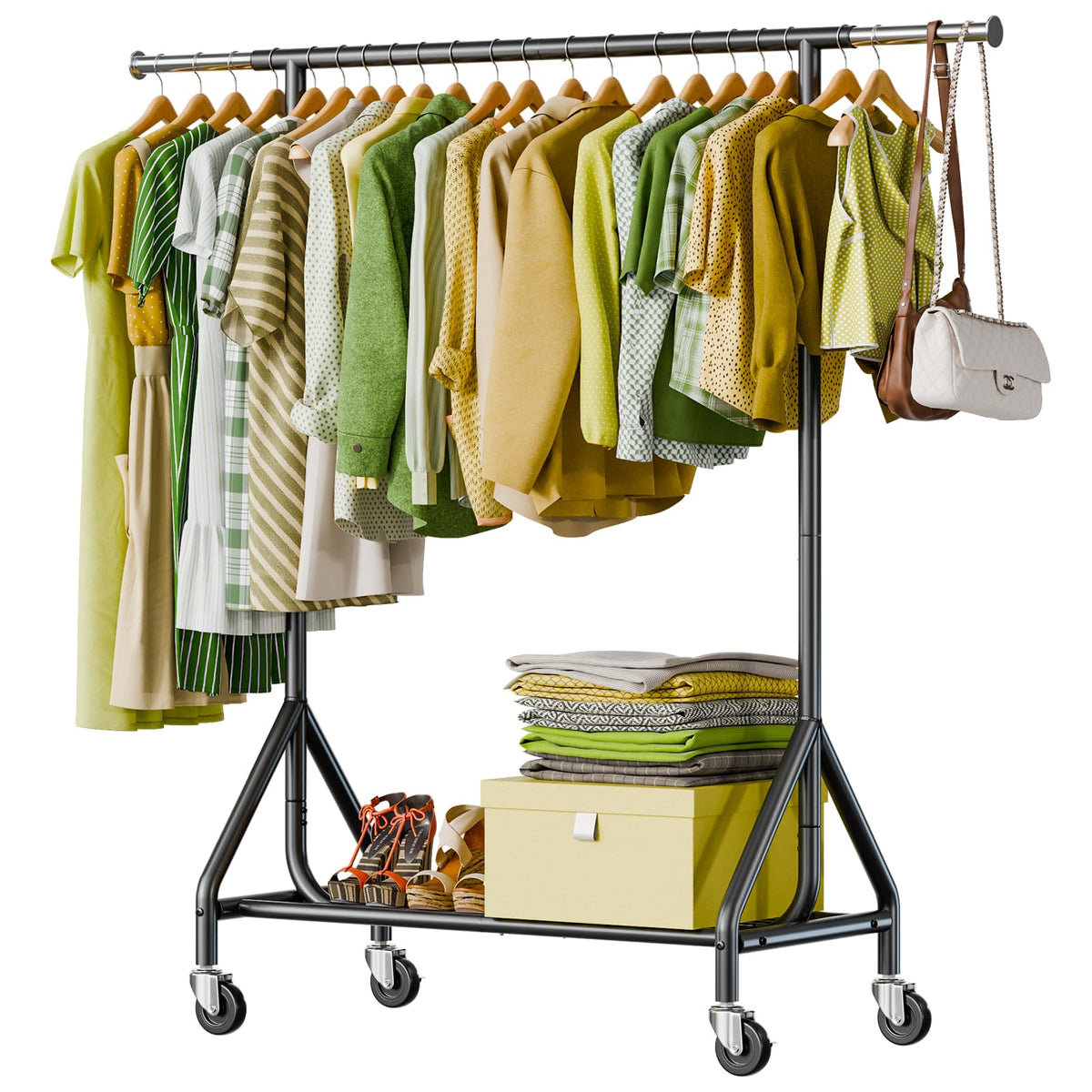 Holiwei front view full rack showing sturdy frame and large hanging capacity