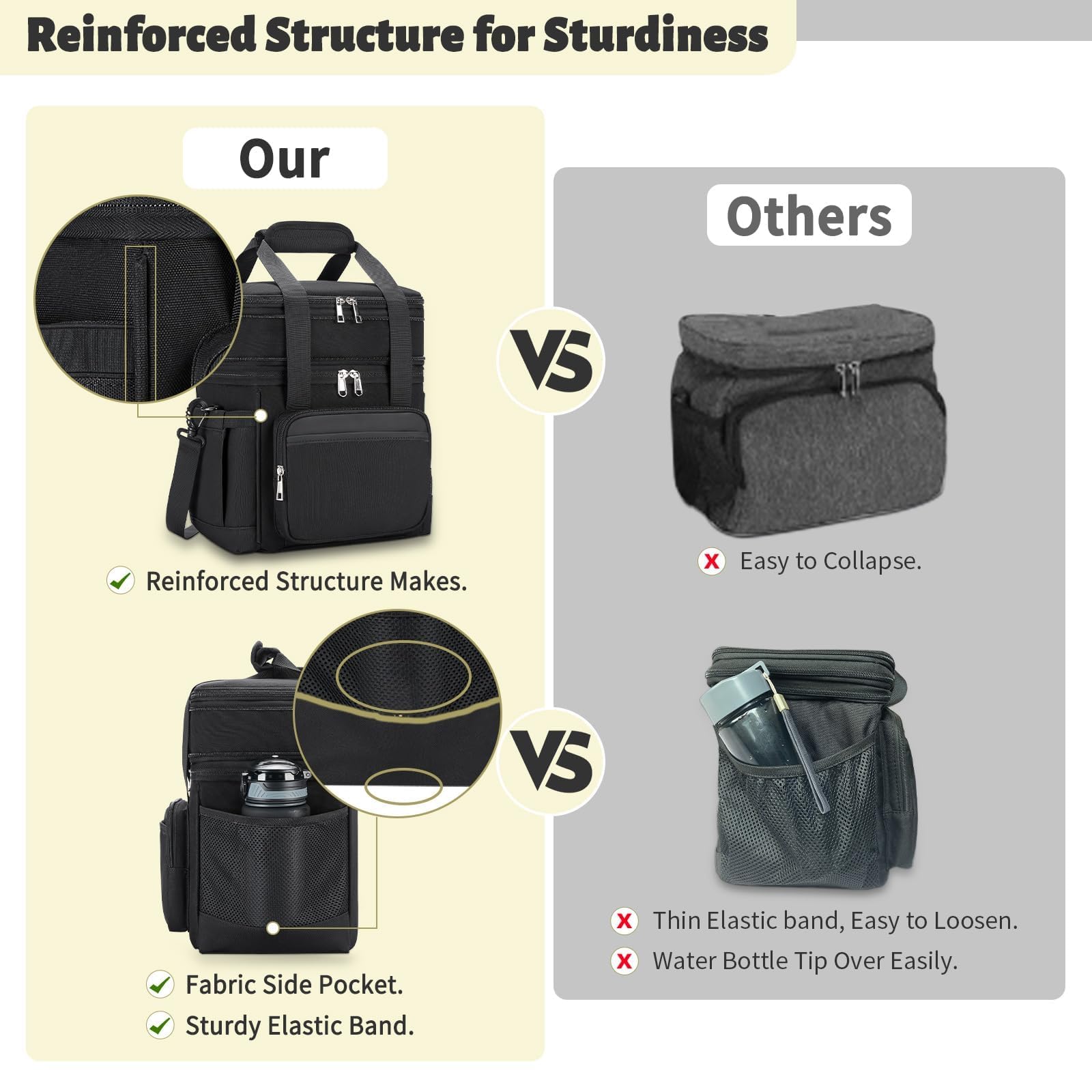 holuxer side pocket holding phone and bottle showing quick-access storage benefit convenience