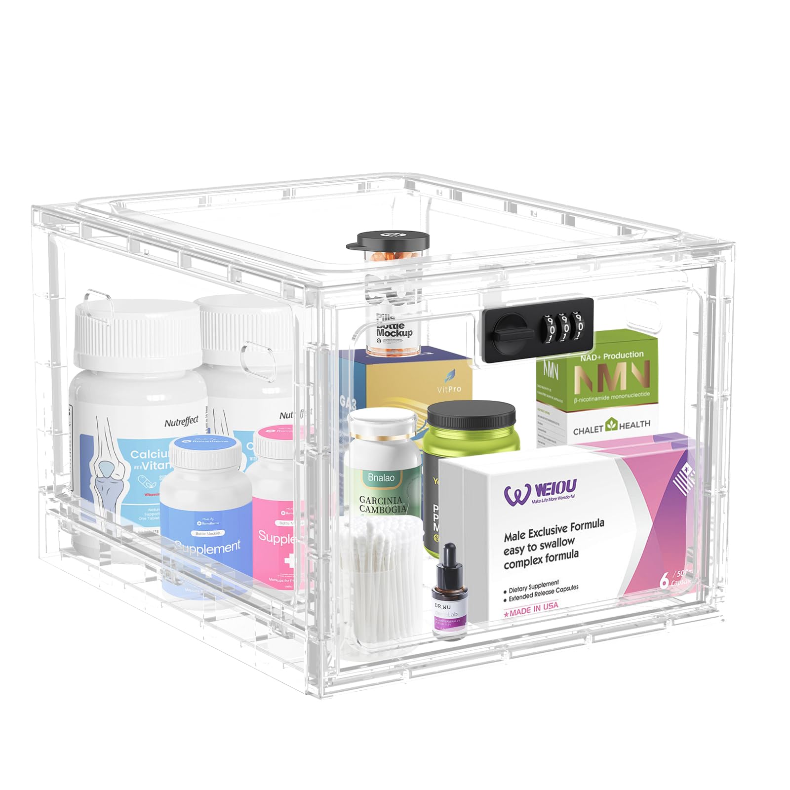 HOLYHY front view clear lock box shows organization benefit