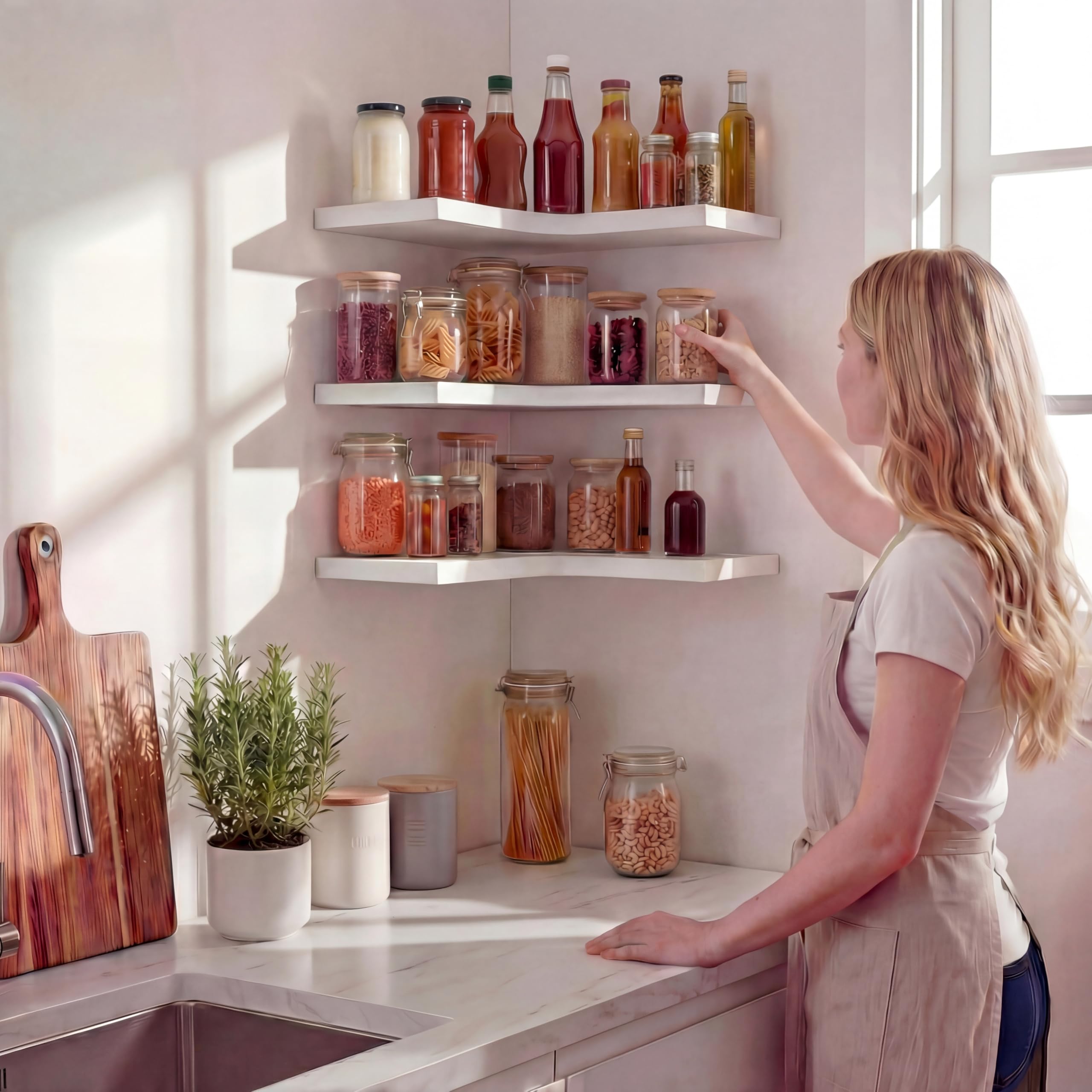 Homagle kitchen display with jars and spices showing handy access and clutter reduction