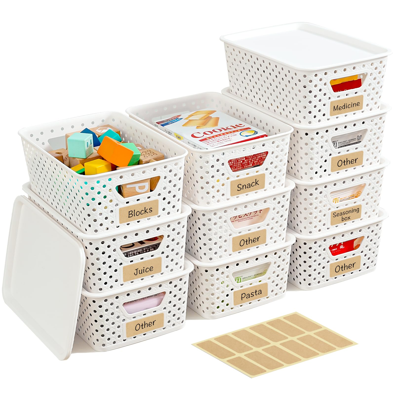Homaigie front view of 10-pack storage bins showing organized set and neat storage