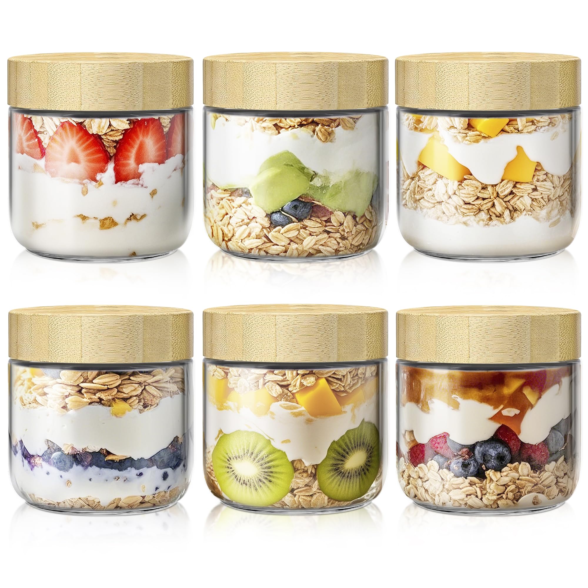 HomArtist front view of 6-pack jars showing eco-friendly bamboo lids and storage benefits