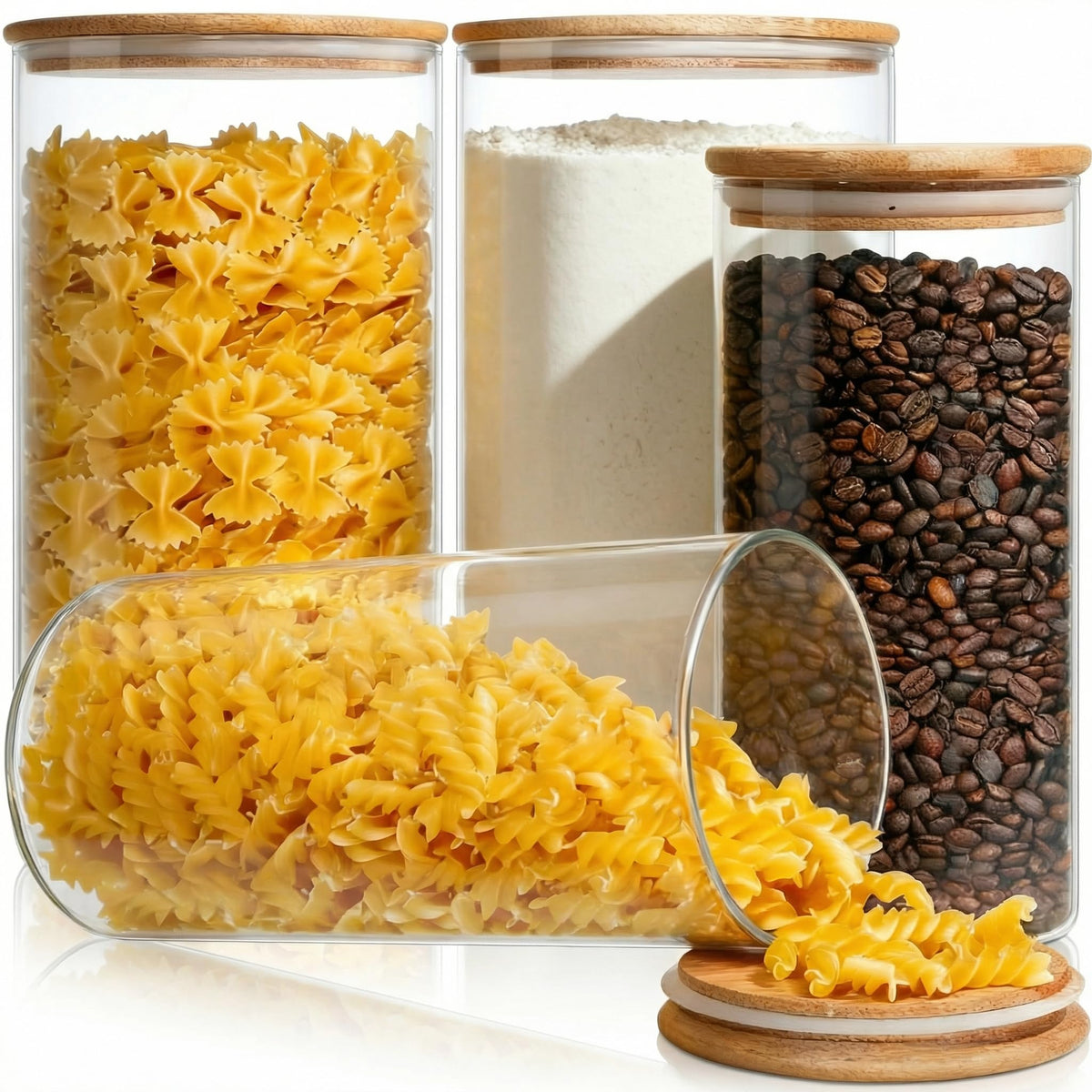 HomArtist front view of four jars showing capacity and clear contents for easy identification