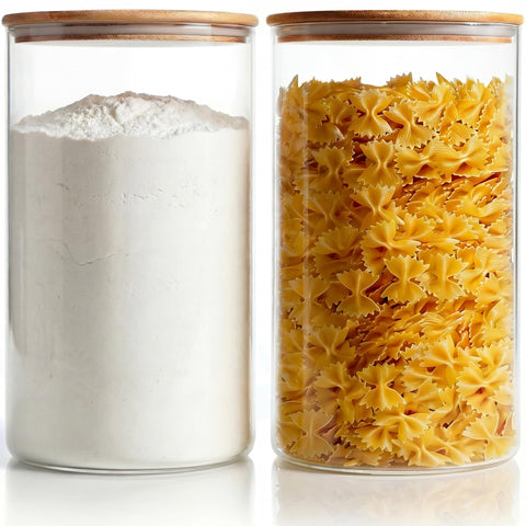 HomArtist front view of two large glass jars showing size and clear storage benefit