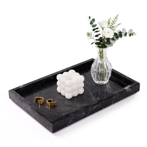 Homaura front view marble tray showing elegant shape and organization benefit
