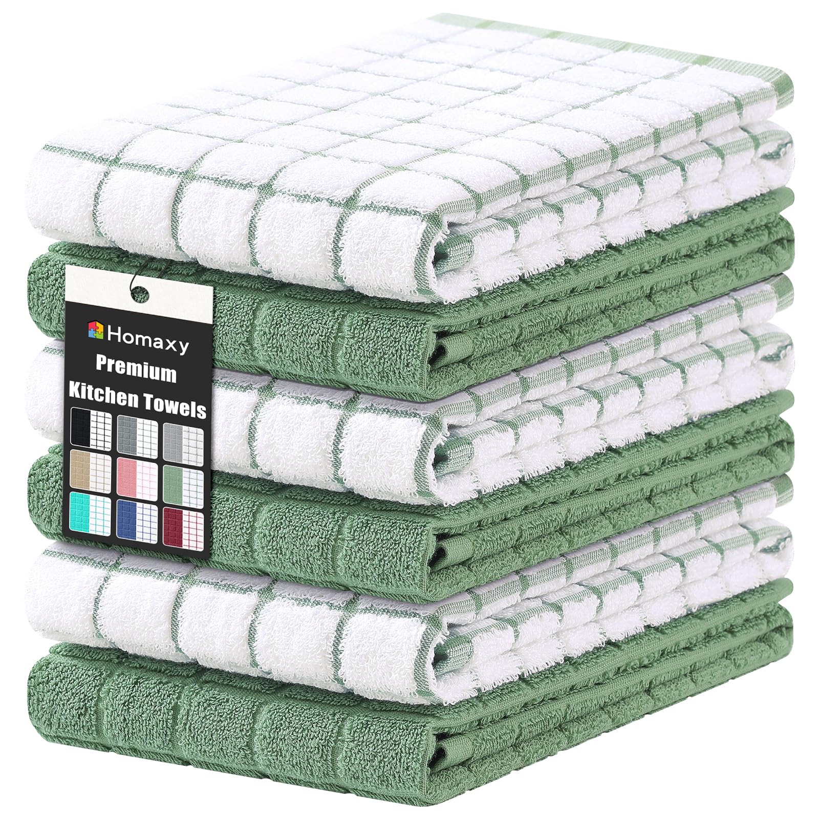 Homaxy front view of six-pack grass green towels showing neat fold and color benefit