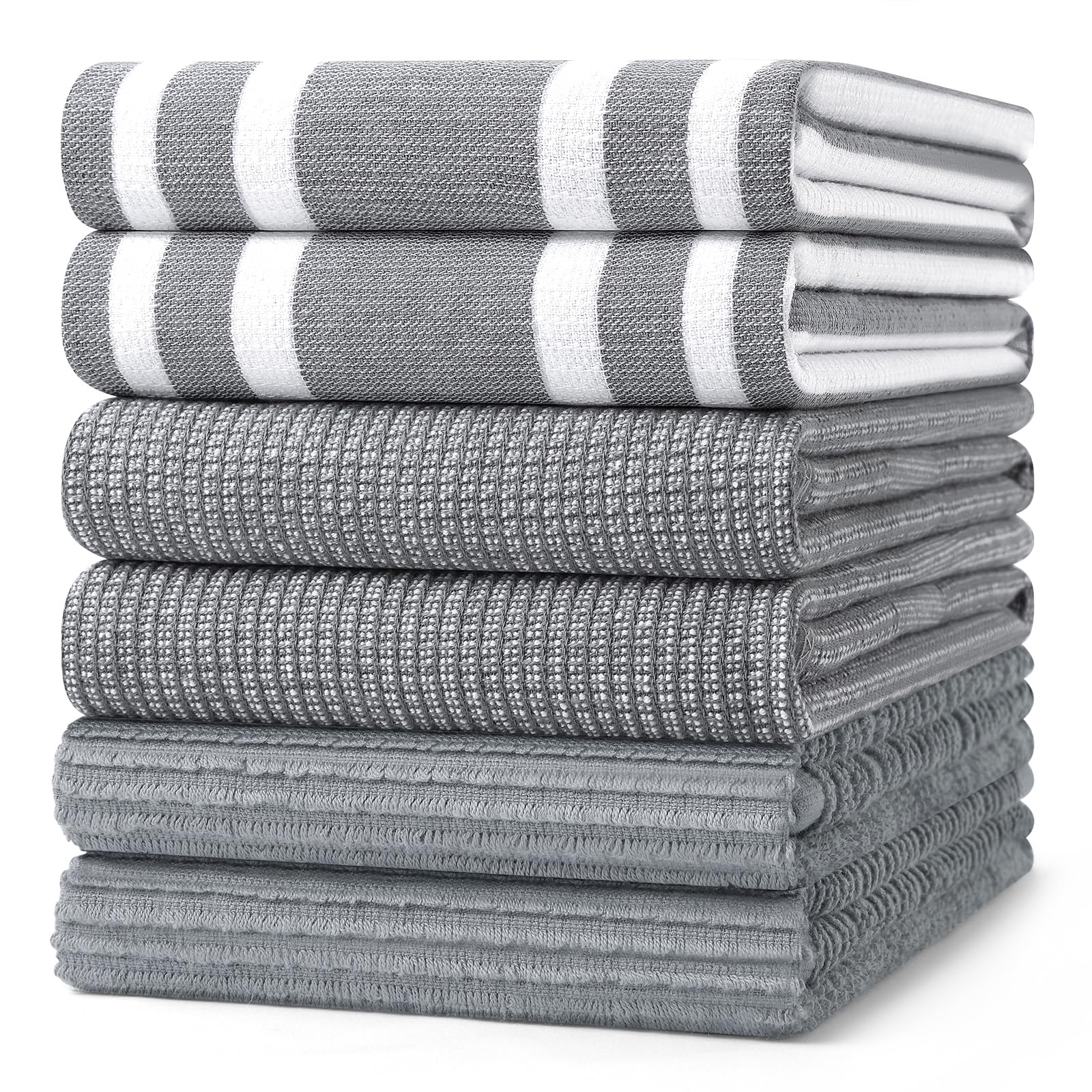 Homaxy front packaging showing six grey cotton towels, practical kitchen set