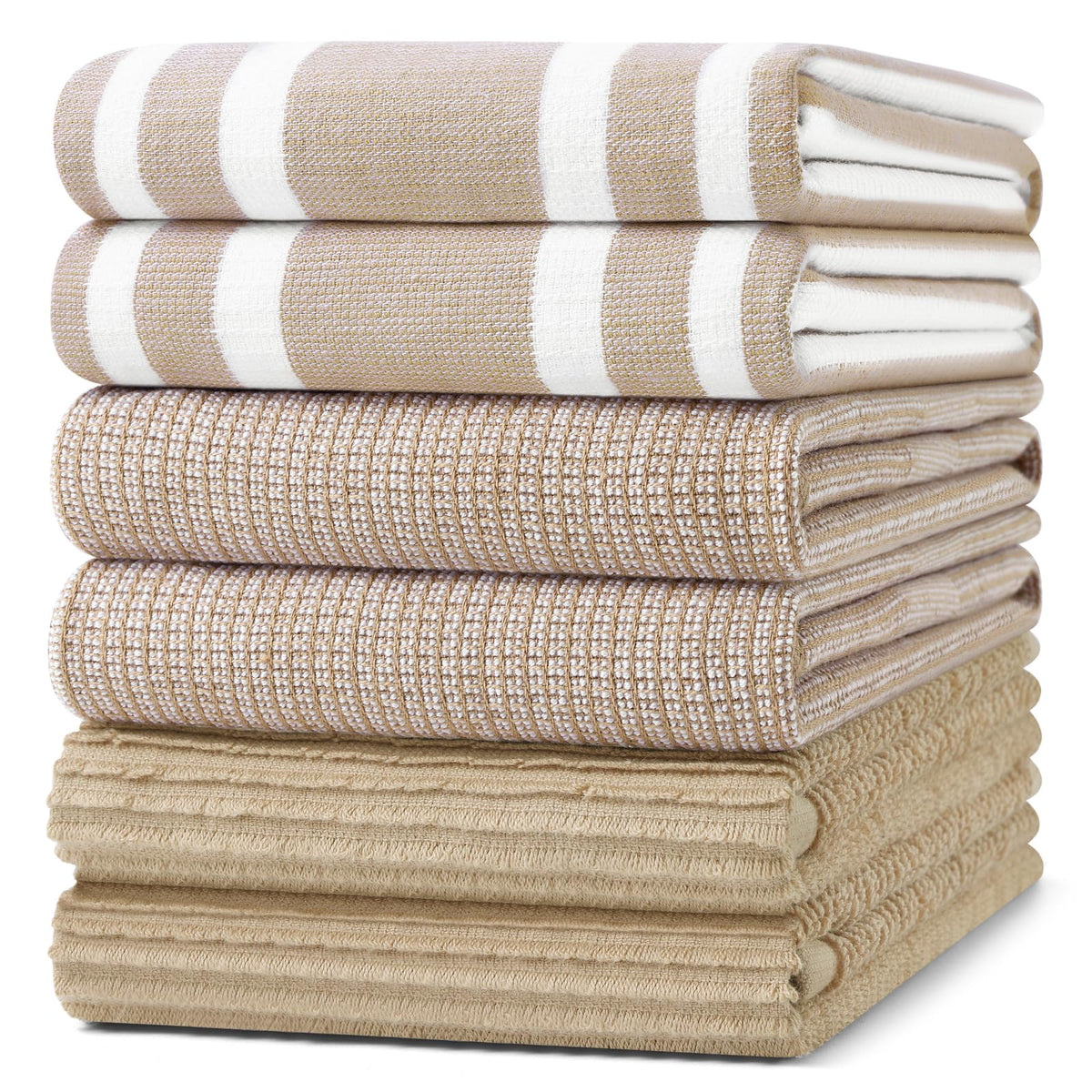 Homaxy front view of six khaki cotton towels showing neat packaging and quality