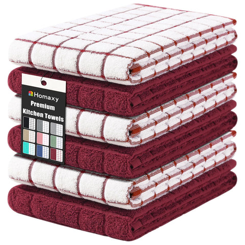 Homaxy front packaging displaying six red cotton towels and clear product view