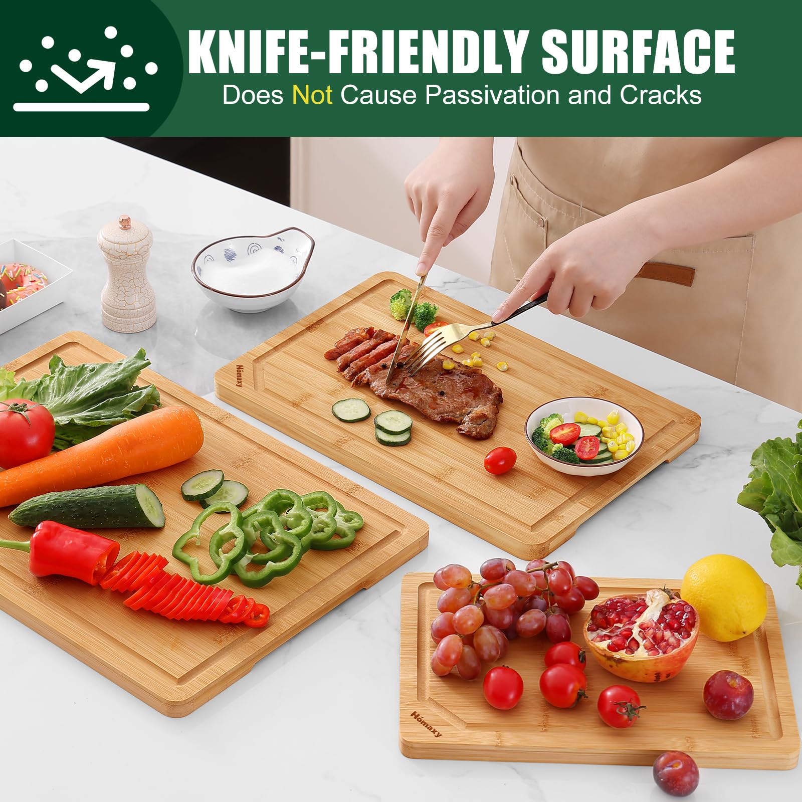 Homaxy board in use chopping vegetables for efficient, stable meal prep